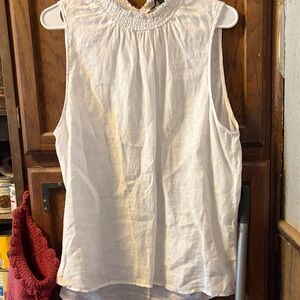 Harve Benard Gathered Neck Sleeveless Blouse - Cream